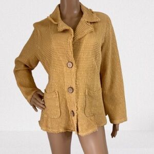 Focus 100% Cotton Yellow Tweed Jacket Size M